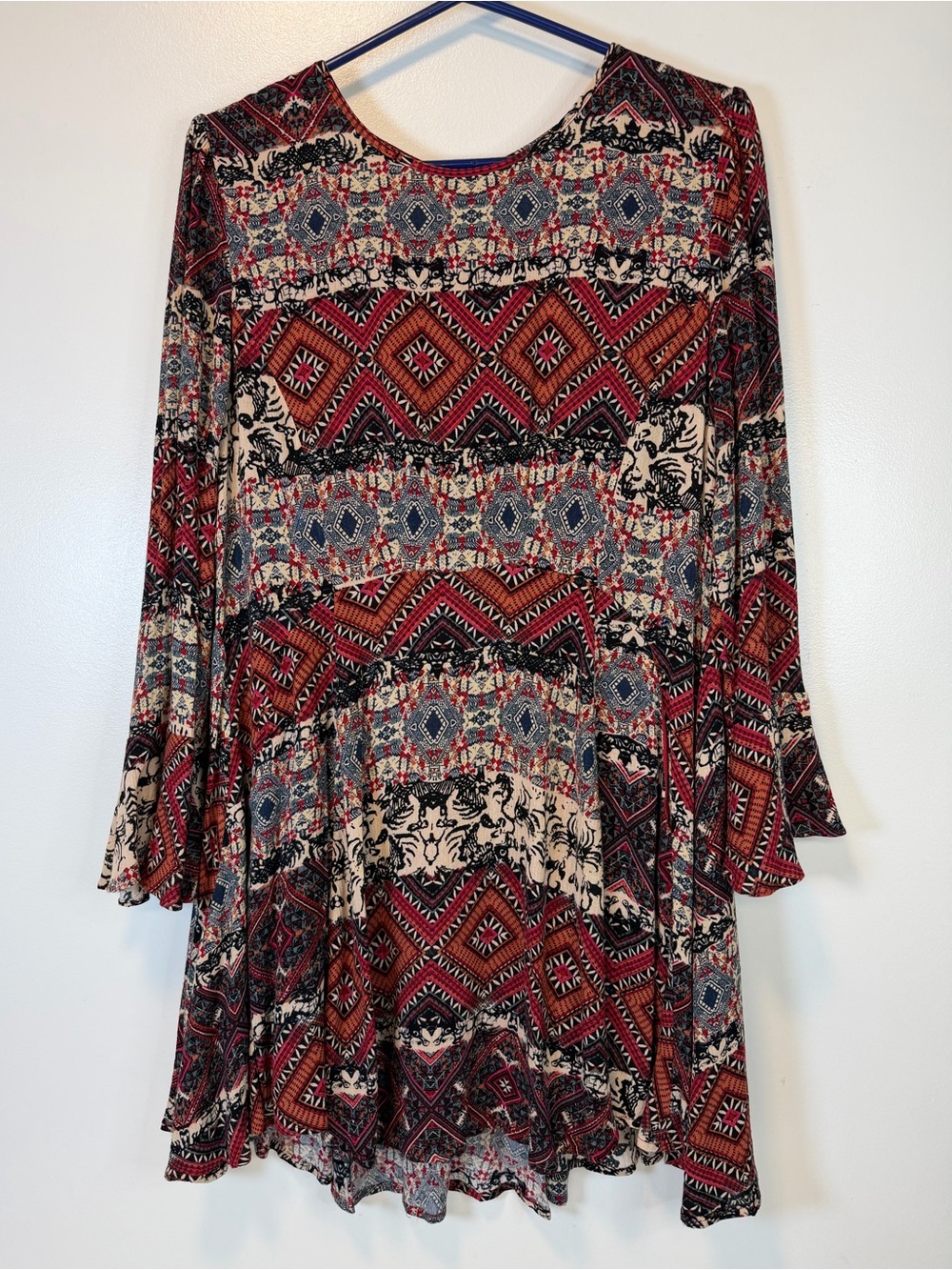 Altar’d State Multicolor Geometric Long Sleeve Dress Bohemian Midi Size Medium - Picture 2 of 9